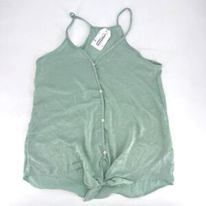 NWT Axis Apparel Tie Front mother of pearl Button Camisole Green Large tank top